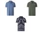 Trois polos pour hommes : bleu, vert olive et rayé marine.