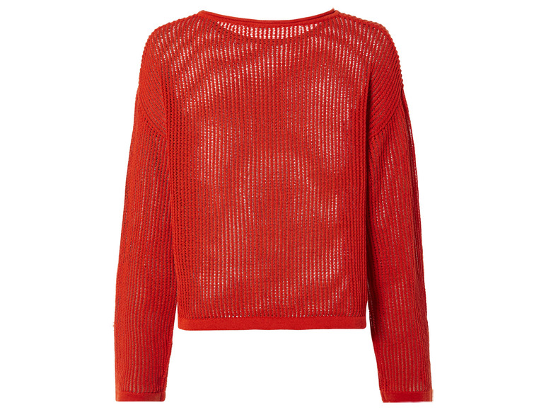 Een rood gebreid trui met lange mouwen.