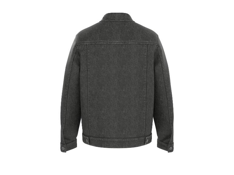 Une veste en jean gris foncé, vue de dos.