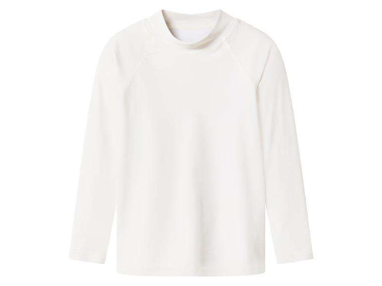 T-shirt blanc à manches longues et col montant, idéal pour le sport ou comme sous-vêtement.