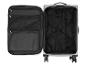 Valise grise ouverte avec intérieur noir et sangles