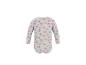 Babyromper met lange mouwen en een kleurrijk bloemen- en hartenpatroon.