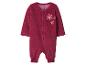 Grenouillère bébé en peluche couleur framboise avec fleurs décoratives