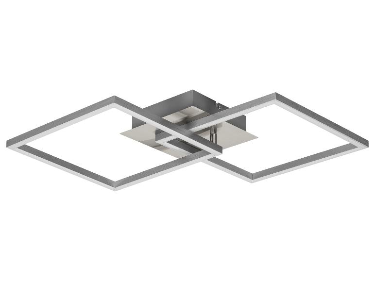 Plafondlamp met twee overlappende vierkante LED-lampen in geborsteld metaal