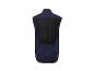 Donkerblauw vest zonder mouwen met zwart achterpaneel.