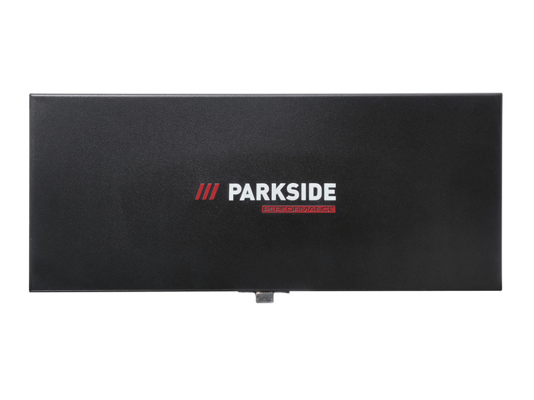 Een zwarte Parkside Performance gereedschapskist.