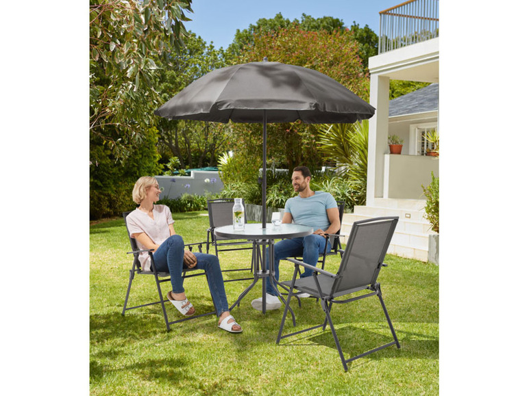 Ga naar volledige schermweergave: LIVARNO home Stalen tuinset met parasol, 6-delig - afbeelding 2