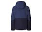 Une veste softshell bleu foncé avec capuche.