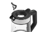 Glazen waterkoker met afneembaar filter en digitale bediening op het handvat.