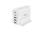 Chargeur USB multi-ports blanc avec deux ports USB-C et trois USB-A, max 30.5W.