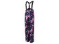 Skibroek met bretels in een blauwe en roze camouflageprint.