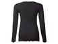 Chemise noire à manches longues en côte avec un ourlet festonné.