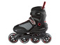 Een zwarte inline skate met rode details.
