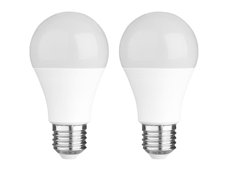 Twee witte LED-lampen met metalen fitting op een witte achtergrond
