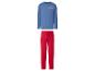 Haut de pyjama bleu à manches longues 'FAMILY TIME' et pantalon rouge.