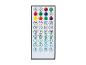 Télécommande blanche avec boutons colorés pour le contrôle de la lumière et de la minuterie.