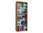 Een boekenkast met ringbinders, een plant en een mand.