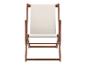 Chaise longue en bois avec toile blanche, vue de face.