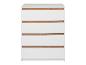Witte dressoir met vier lades en houten accenten.