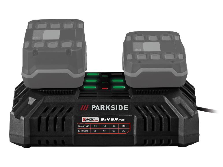 Chargeur double PARKSIDE X 20V Team avec deux batteries, 2x4.5A max.