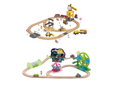 Set de chemin de fer en bois chantier de construction ou parc d'attractions Playtive