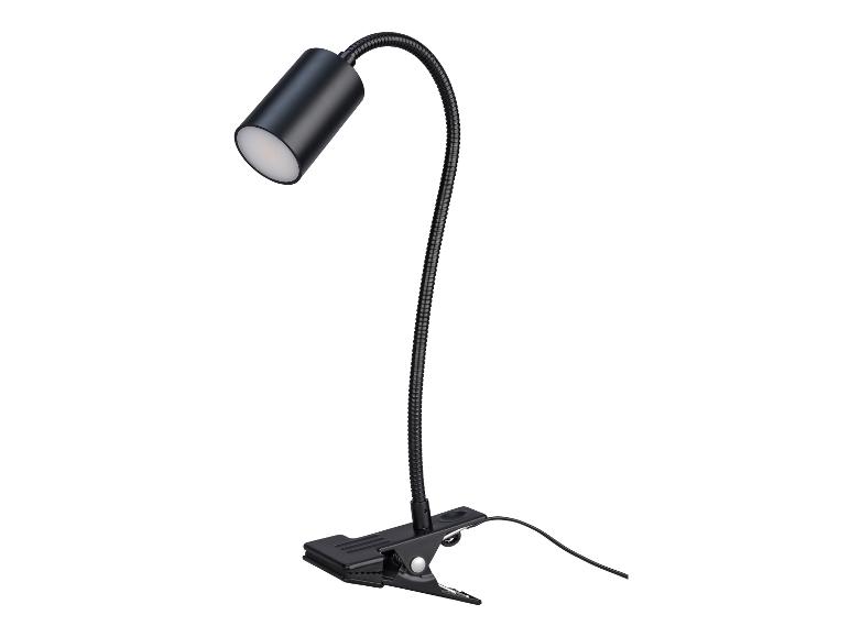 Een zwarte flexibele leeslamp met een clip.
