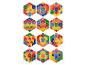 Twaalfhoekige puzzels in verschillende kleuren, gerangschikt in kubussen.