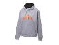 Sweat-shirt à capuche gris avec logo orange.
