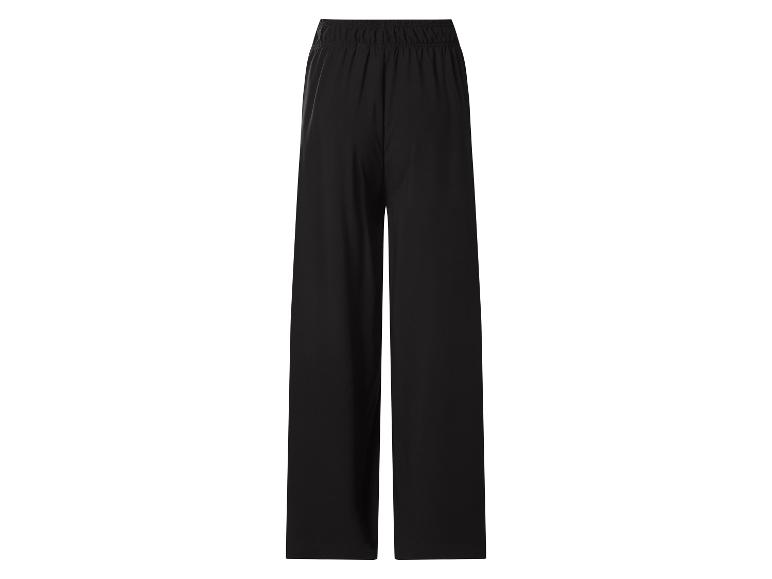 Zwarte wijde broek met elastische tailleband.