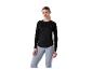 Vrouw in zwart shirt met lange mouwen en grijze legging