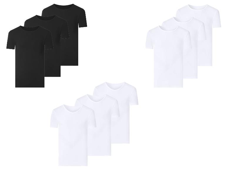 Lots de t-shirts noirs et blancs à manches courtes avec cols ronds et en V.