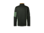 Une veste en polaire vert foncé avec un col orange et des détails vert clair.