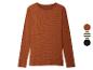 Haut côtelé à manches longues orange rouille, avec des échantillons de couleurs pour les options rayées et noires