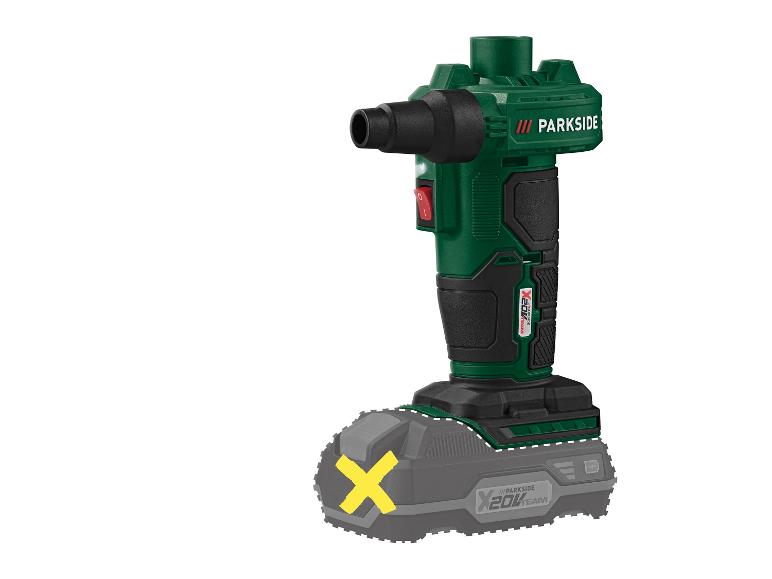 Een groene Parkside X20V Team accu-luchtcompressor.