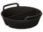Panier en silicone noir avec poignées et séparateur, idéal pour les friteuses à air.
