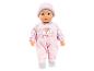 Poupée bébé aux yeux bleus, vêtue d'une tenue rose licorne et arc-en-ciel