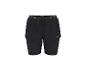 Zwarte 2-in-1 sportshorts voor heren met groene details op de tailleband.