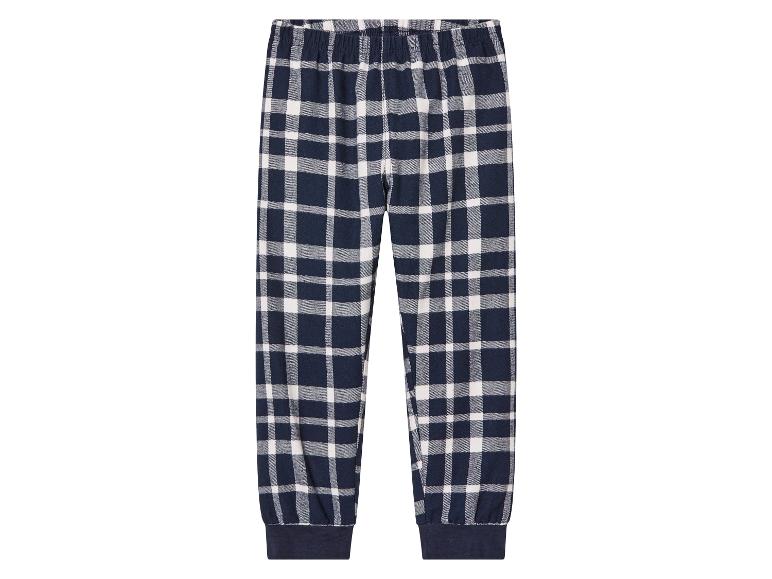 Pantalon de pyjama à carreaux bleu et blanc.