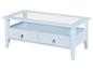 Witte salontafel met glazen blad en twee laden.