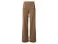 Pantalon large marron taille haute avec boutons dorés.