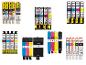 Cartouches d'encre pour imprimantes : noir, cyan, magenta et jaune.