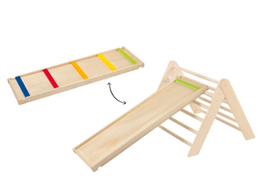 LUPILU® Houten klimladder en glijbaan 2-in-1 + klimdriehoek