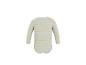 Baby romper met lange mouwen en gele en witte strepen, achteraanzicht.
