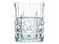 Een helder glazen whiskyglas met een gegraveerd ontwerp.