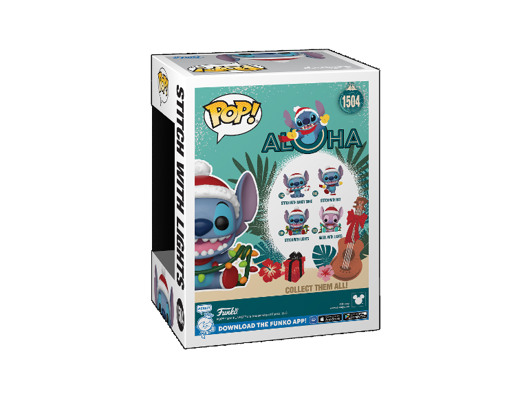 Funko Pop! Stitch with Lights, figurine Stitch avec bonnet de Noël et lumières.