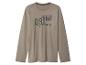 Beige T-shirt met lange mouwen en 'SLEEPING MODE 091' opdruk.