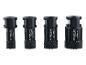 Vier zwarte diamantboren, 18mm, 22mm, 27mm en 35mm.