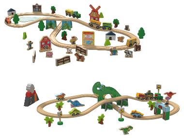 LUPILU® Circuit de train en bois Ferme / Dino