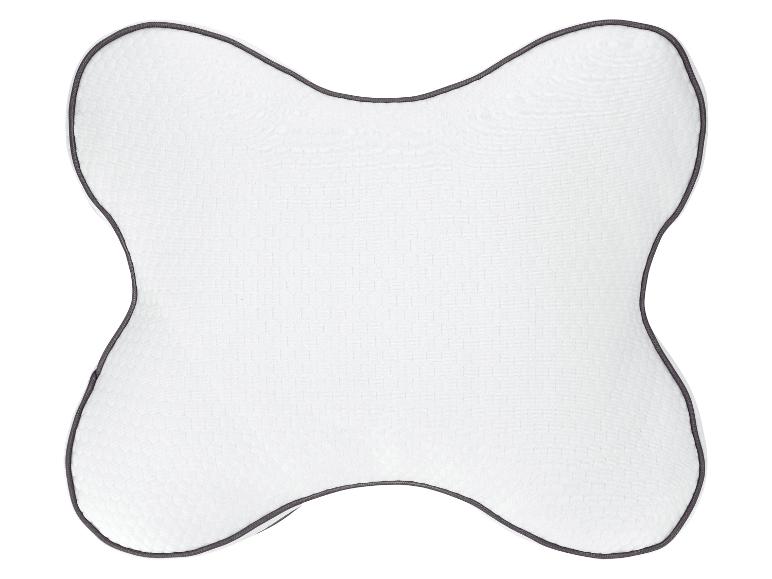 Oreiller orthopédique blanc avec bord gris.