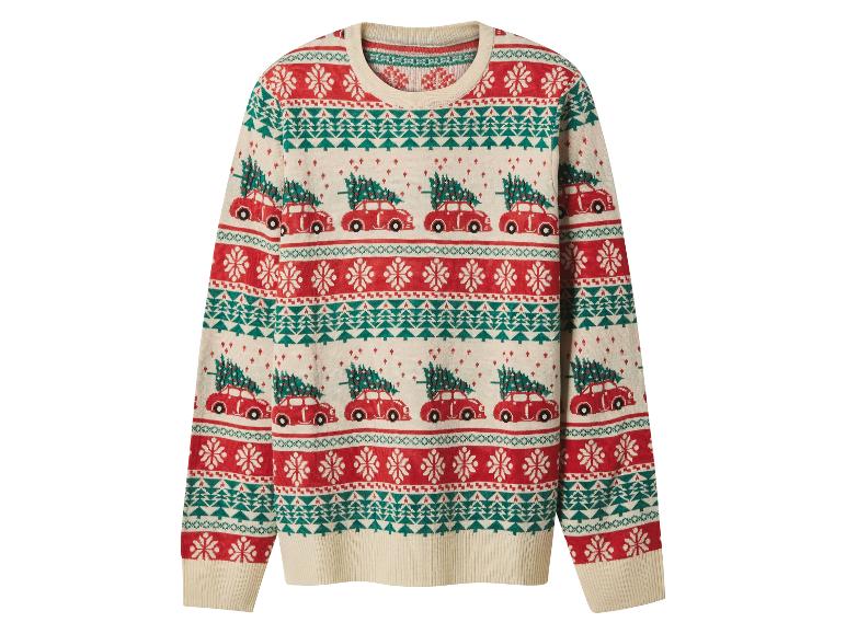 Kersttrui met rode auto's en kerstbomen